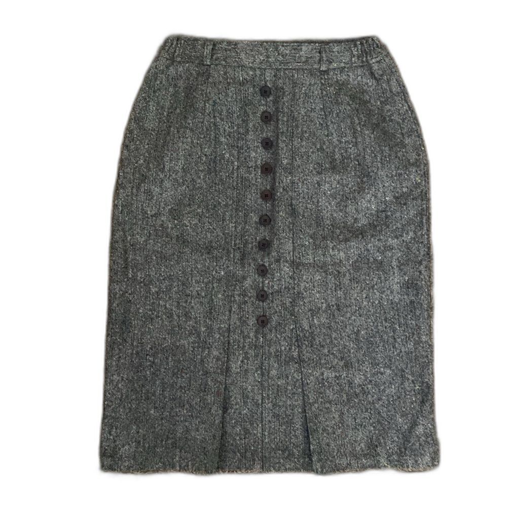 Vintage Women's Button Front Pencil Skirt Gray Tweed XS Preppy Business Casual